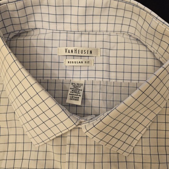 NEW! Van Heusen Regular-Fit Check-Print Stretch 18.5 36/37 Dress Shirt - Picture 5 of 6